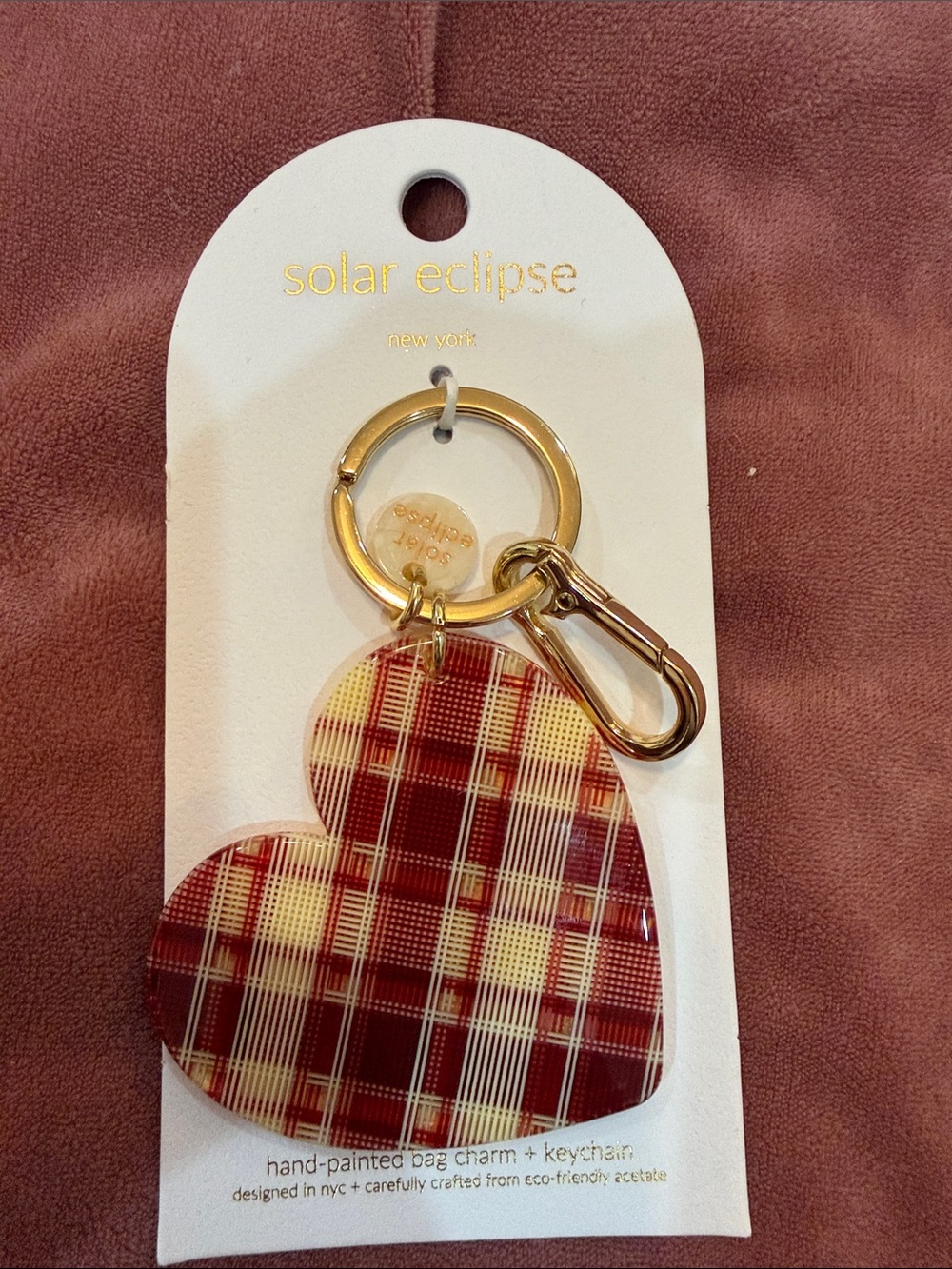 Eclipse Red Plaid Heart Key & Card Holder with Gold Hardware